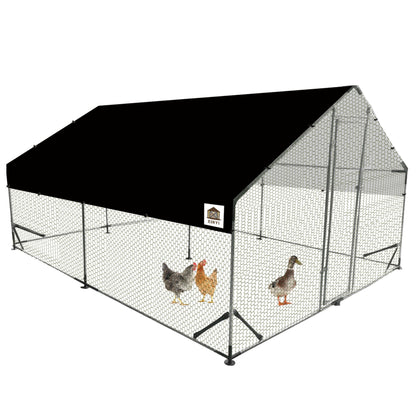 Chicken Runs for Yard with Cover, Metal Chicken Coop, Upgraded Anti-UV 180g/㎡ PE Cloth & 1.1mm Thickened PVC-Coated Hexagonal Chicken Wire Mesh & More Galvanized Steel Standpipes,13.1×9.8×6.4FT