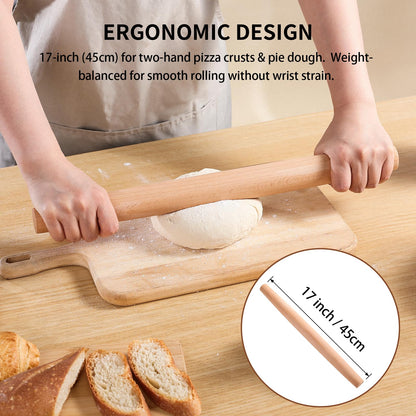 French Rolling Pin (18.92Inches) –WoodenRoll Pin for Fondant, Pie Crust, Cookie, Pastry, Dough –Tapered Design & Smooth Construction - Essential Kitchen Utensil- Easy Clean Handle