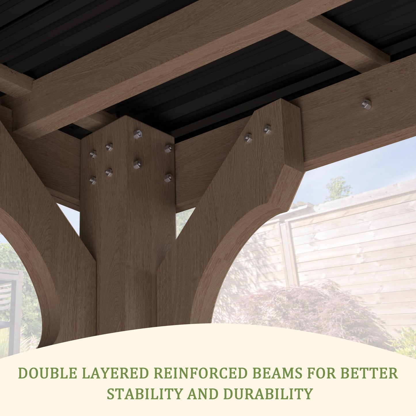 Yardenaler 10 x 12 FT Outdoor Wooden Grill Gazebo with 5.5" Width Wood Posts, Rainwater Drainage, BBQ Gazebo with Sloping Metal Roof for Barbecue, Backyard, Garden, Light Mocha Brown
