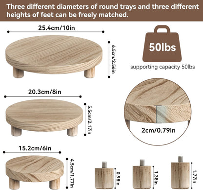 3 6/8/10" Counter Pcs Wood Plant Stand Indoor Outdoor, Wooden Stool Display Stand Round Riser Flower Pot Holder Small