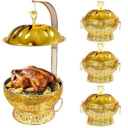 Chafing Dishes Set Gold Stainless Steel, 8 Quart Hollow-Out Buffet Food Warmer, Luxury Catering Warmer for Wedding, Hotel, Party & Christmas (Gold, 4PCS)