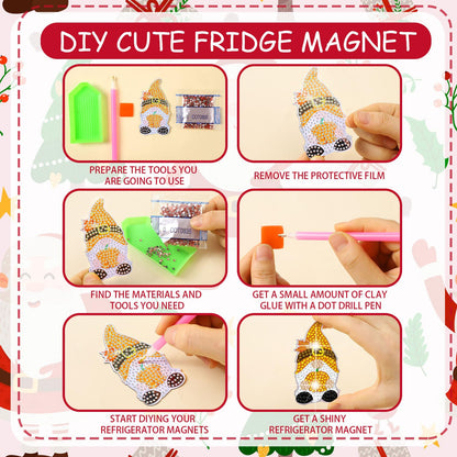 30 Pcs Christmas Gnome Diamond Painting Magnets Kits Seasonal Diamond Art Decor Holiday Seasonal Christmas Fridge Magnet Refrigerator Sticker DIY Craft for Beginners Adults Gifts Home Decor