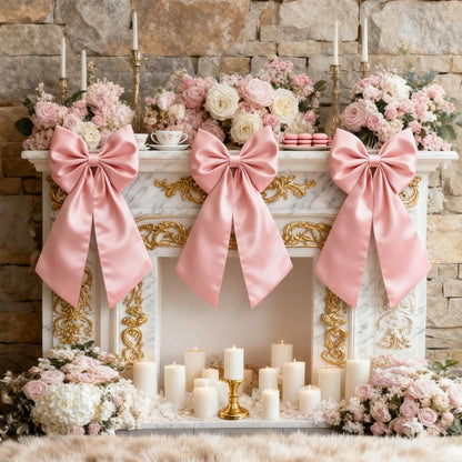 23x11 Inch (3pcs) Big Pink Bow Coquette Room Decor, Satin Bows Large Pastel Pink Bows Birthday Decorations as Crib
