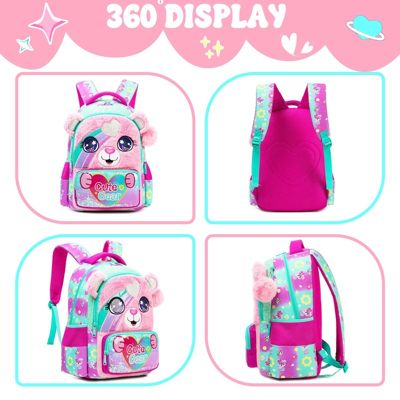 Meetbelify Cute School Backpacks for Girls Backpack with Lunch Bag for Elmentary Students Kids Travel Bookbag for Girls Age 6-12