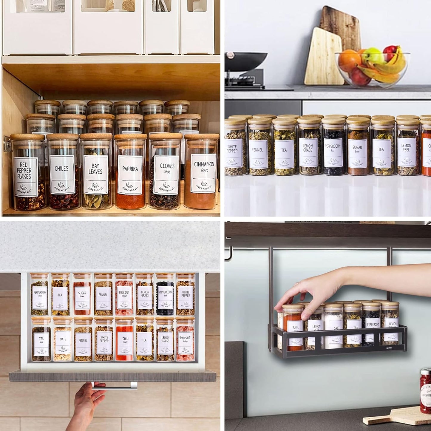 24 400 Set 4 OZ Churboro Glass Spice Jars with Bamboo Airtight Lids, Spice Labels, Funnel and Chalk Marker Spice