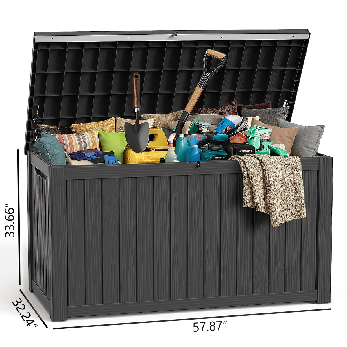 PatioZen 280 Gallon Large Deck Box,Resin Outdoor Storage Box with Lockable for Patio Furniture, Garden Tools Waterproof Outside Storage Box, Black