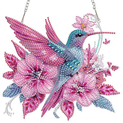 MEIYUDA Flowers Birds Diamond Art Hanging Kits for Adult, Hummingbird Diamond Painting Hanging Kits Ornaments, DIY Special Shaped Rhinestone Window Pendants kit for Home Garden Wall Decor Gift