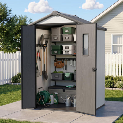 COOS BAY 5x3 Outdoor Storage Shed with Floor, Lockable Doors, All-Weather Resin Garden Tool Shed, White/Gray