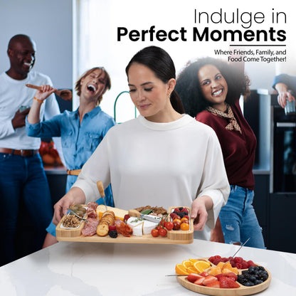 Charcuterie Boards - Large Bamboo Cheese Board Gift Set with Serving Tray, Knives & Bowls for Meat, Cheese & Crackers - House Warming Gifts New Home, Wedding Gift for Couple, Birthday Gifts for Women