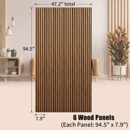 ZThrgran 6-Piece Wood Slat Acoustic Wall Panels, 94.5"x7.9" 3D Textured Accent Strips for Room Decor and Noise Reduction, Walnut