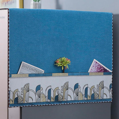 Fridge Dust Cover with Storage Pockets, Anti-Slip Washer and Dryer Top Cover - Blue
