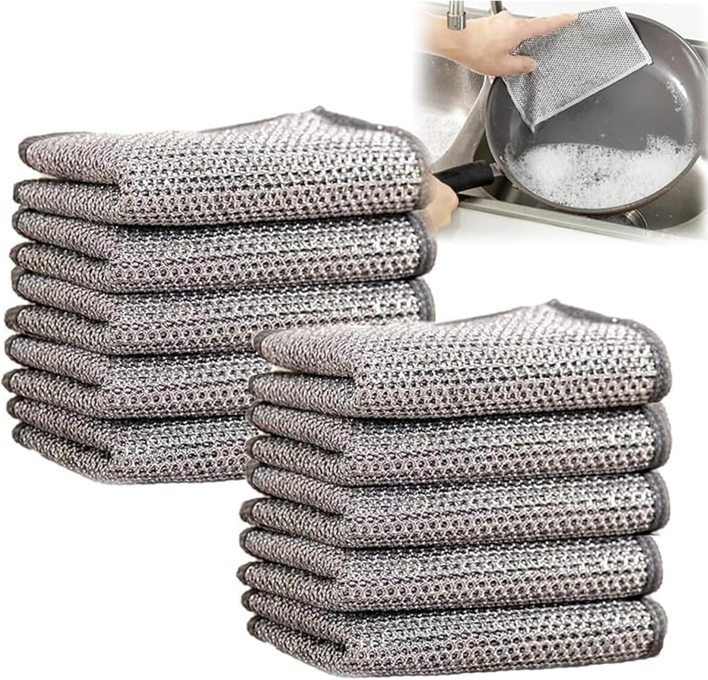 Poshzon Cleaning Cloths, Hevito Multipurpose Wire Miracle Dishwashing Rags for Wet and Dry (10 Pcs)