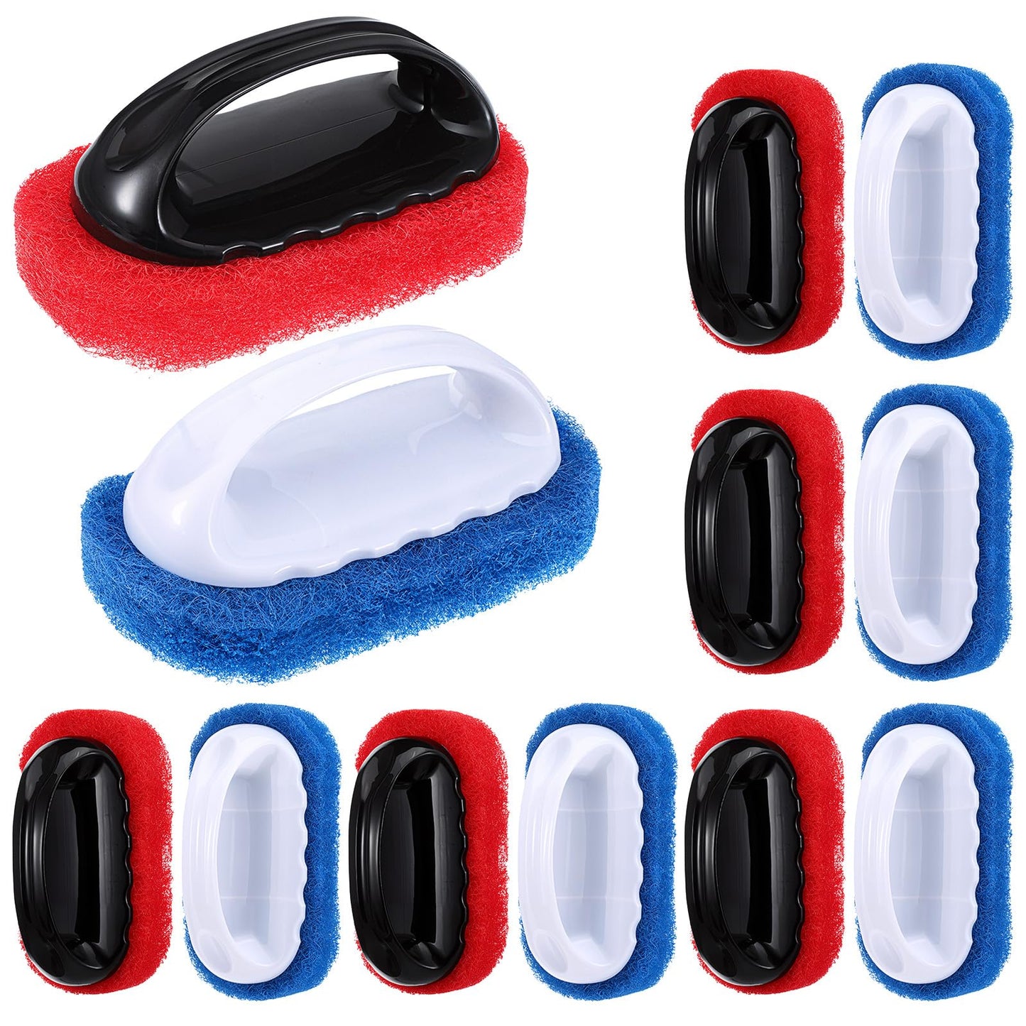 12 Pack Handled Scrubber Set, Non-Scratch Reusable Scouring Pads with Handle for Bathroom, Shower Tile, Bathtub, Pool, Kitchen & Grills Surfaces Teak Cleaner