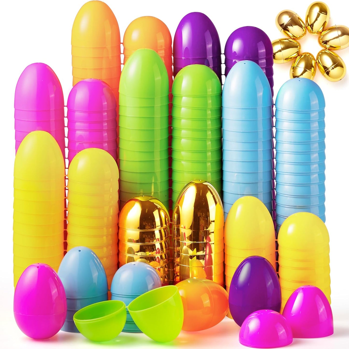3.15" 494 6 JOYIN PCS Plastic Easter Eggs Golden Eggs, Large Empty Eggshells Fillable for Easter Hunt, Parties, Basket