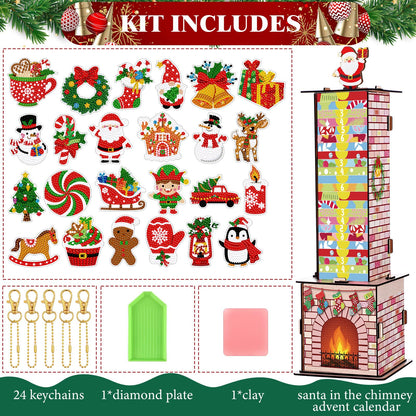Cinnvoice Advent Calendar 2026 Santa Down the Chimney Christmas Diamond Painting Kits 24 Days Christmas Countdown Calendar DIY Gem Keychains Christmas Gift for Stockings Hanging Ornaments Party Favors
