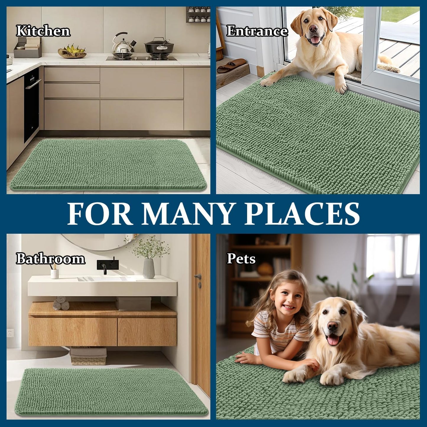 OLANLY Dog Door Mat - Absorbent Non-Slip Mud Mat for Indoor Use | 40x32 Inches, Olive Green