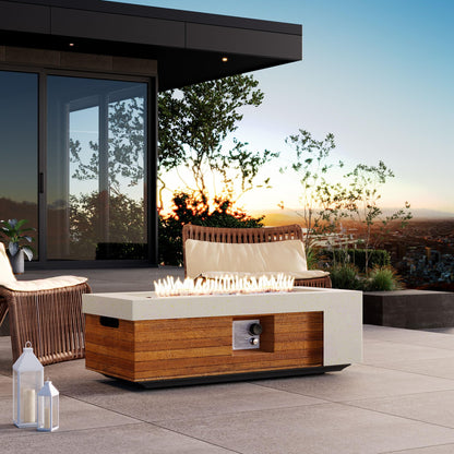 COSIEST 42" Outdoor Propane Fire Pit Table, Rectangular Gas Fire Pit Table with Concrete & Log Wood Grain Design, 50000BTU Fire Tables for Patio, Backyard, Garden Heating