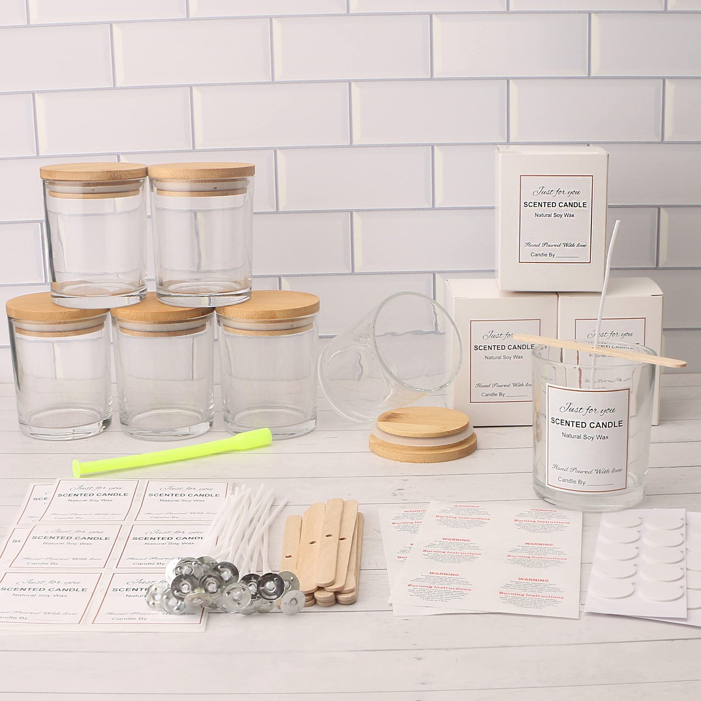 MILIVIXAY 12 Pack 12 OZ Clear Glass Candle Jars with Lids and Candle Making Kits - Bulk Empty Candle Jars for Making Candles - Spice, Powder Containers.