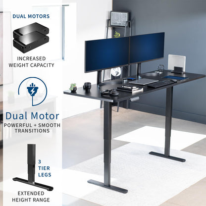 VIVO Electric 83 x 30 in Dual Motor Sit Stand Desk, Memory Height Adjustment, 2B Series, Black Top Black Frame, DESK-KIT-2B8B