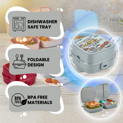 HEFA Lunch Box for Kids, All-in-One Foldable Lunch Box, Bento Box for Girls, Spoon and Fork included, Sandwich Containers