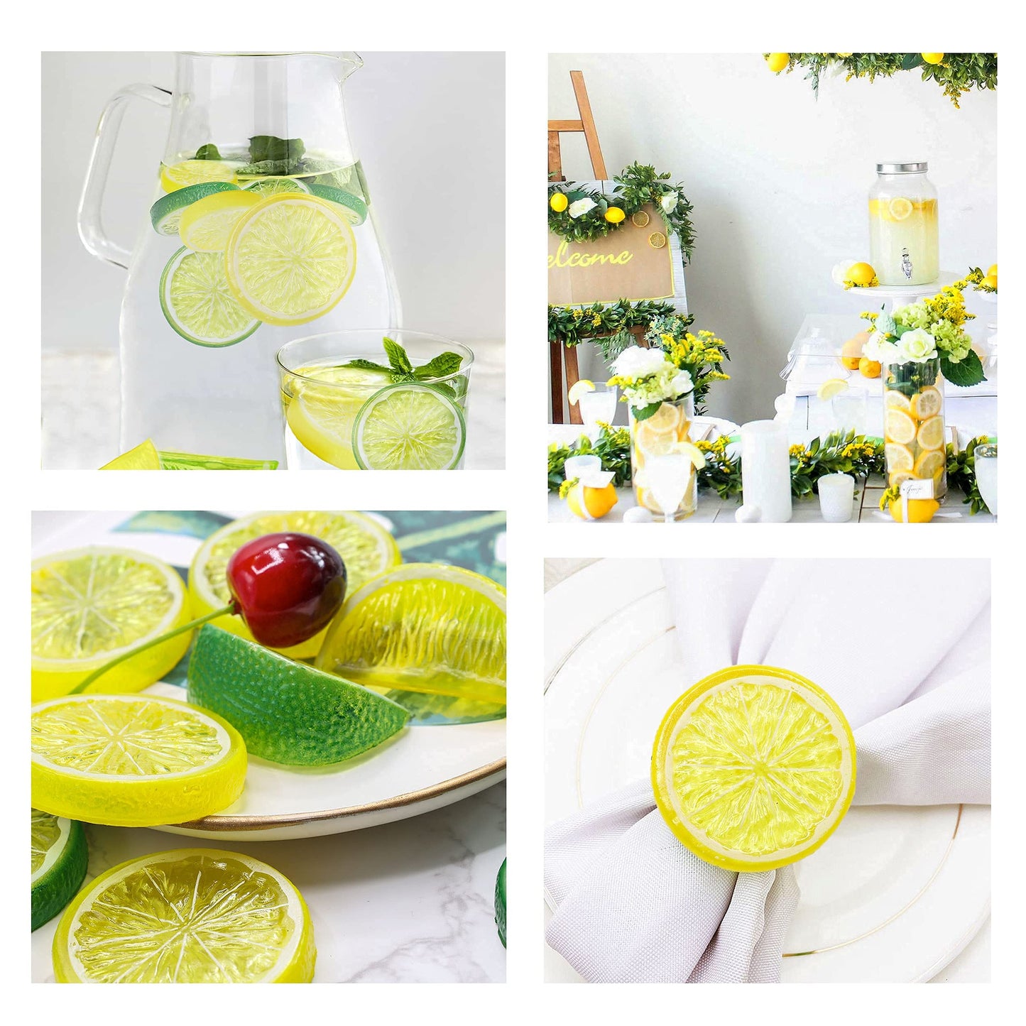 40Pcs Artificial Lifelike Cherries Lemon Lime Slices and Wedges. Decorative Lemon Slices and Blocks Red Black Cherries Fake Fruit for Home House Kitchen Party Wedding Décor Desk Ornament DIY Craft