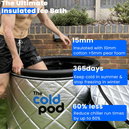 The Cold Pod Cold Plunge Tub: 116 Gal Round Tub with Full-Wrap UV-Reflective Insulation Cover Bundle for Indoor & Outdoors Use - Portable Ice Bath Tub for Athletes&Crossfitters &Wim Hof Enthusiasts