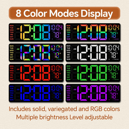 16" Digital Wall Clock with Night Light, Digital Clock with RGB Colors Changing Remote Control, Dual Alarm, Dimmer, Auto DST, Voice Control, Auto Time Sync, Clocks for Living Room, Gift for Elderly