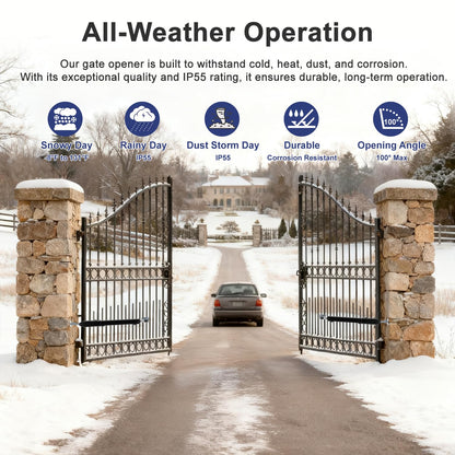 Automatic Gate Opener for Single Swing Gates up to 660lb 16ft, Heavy Duty Electric Opener Kit for Driveway Home Garden, Long-Range Remote Controls Included - Model C025-340