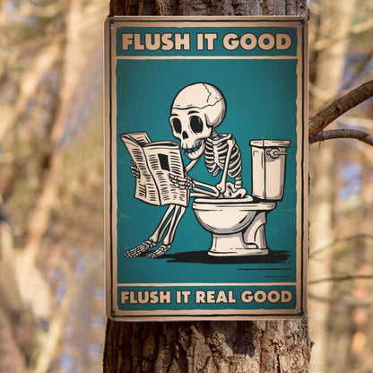 8x12 Inch Metal Sign Skeleton Flush It Good Bathroom Humor Retro Farmhouse Wall Decor For Guest Bathroom Powder Room Laundry Nook And Farmhouse Restroom Walls