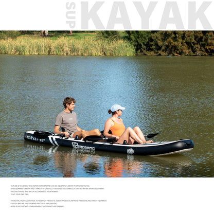 TIGERXBANG 12'8" Inflatable Tandem Kayak, Fishing & Touring, 2 Seats, Adjustable Paddle, Perfect for Family Adventures & Fishing, Includes Backpack & Repair Kit