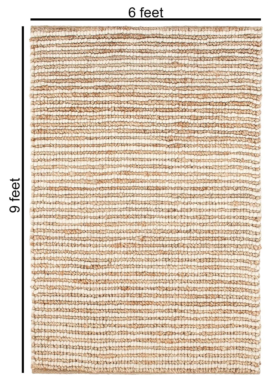 FRELISH DECOR Area Rug 6x9 feet - Premium Wool and Jute Blend Handwoven Rugs - Natural Fiber Chunky Stripe Design for Living Room, Bedroom, Hallways, Dining Area(6' x 9' - Natural Ivory)