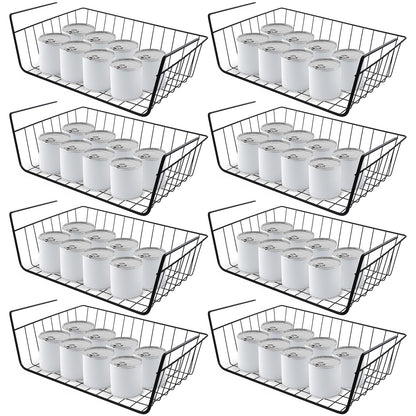 8 Pcs Under Shelf Basket, Hanging Under Cabinet Wire Storage Rack Slides Under Wire Shelves for Counter Pantry Desk Bookshelf,Black