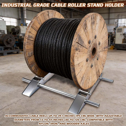 Hot-dip Galvanized Cable Drum Roller, Heavy Duty Reel Dispenser, Industrial Grade Cable Roller Stand Holder, Double Rail Drum Unwinder for Reels up to 39" Width, 2-Ton Capacity Steel Wire Dispenser