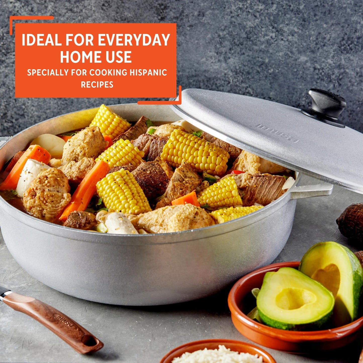 IMUSA 7.5 Quart Traditional Natural Made in Colombia Caldero with Lid for Cooking and Serving,Silver