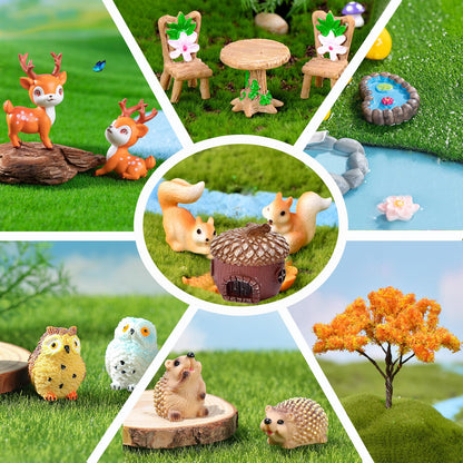 Photour 65 Pcs Fairy Garden Accessories Cute Fairy Garden Kit with Resin Fairy House Mini Bunny Squirrel Owl Mushroom for DIY Micro Landscape Dollhouse Succulent Craft
