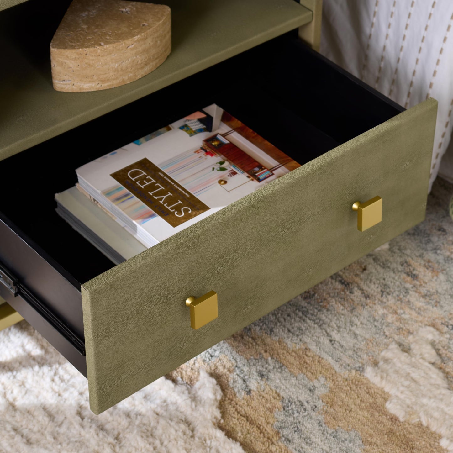 Safavieh Home Collection Meilana Light Taupe/Brass 1-Shelf 1-Drawer Nightstand