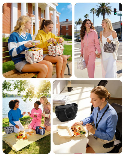 BAGSMART Lunch Bag for Women Small Cute Strawberry Quilted Lunch Box Insulated Lightweight, Leakproof, Durable & Reusable Tote Bag for Work, Travel, Outdoor, Picnic