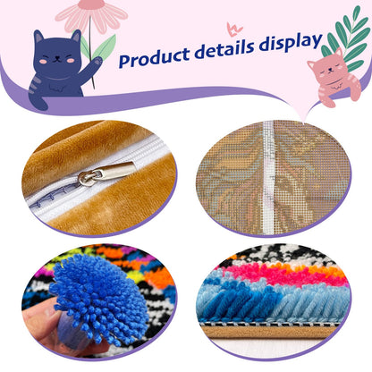 Cute Penguin Latch Hook Kits for Adults Kids Beginners Cartoon Animals Latch Hook Pillow Kit Pre-Printed Latch Hook Rug Kits Cross-stitch Cushion for Home Sofa Decoration 17x17 in. Craft Gift