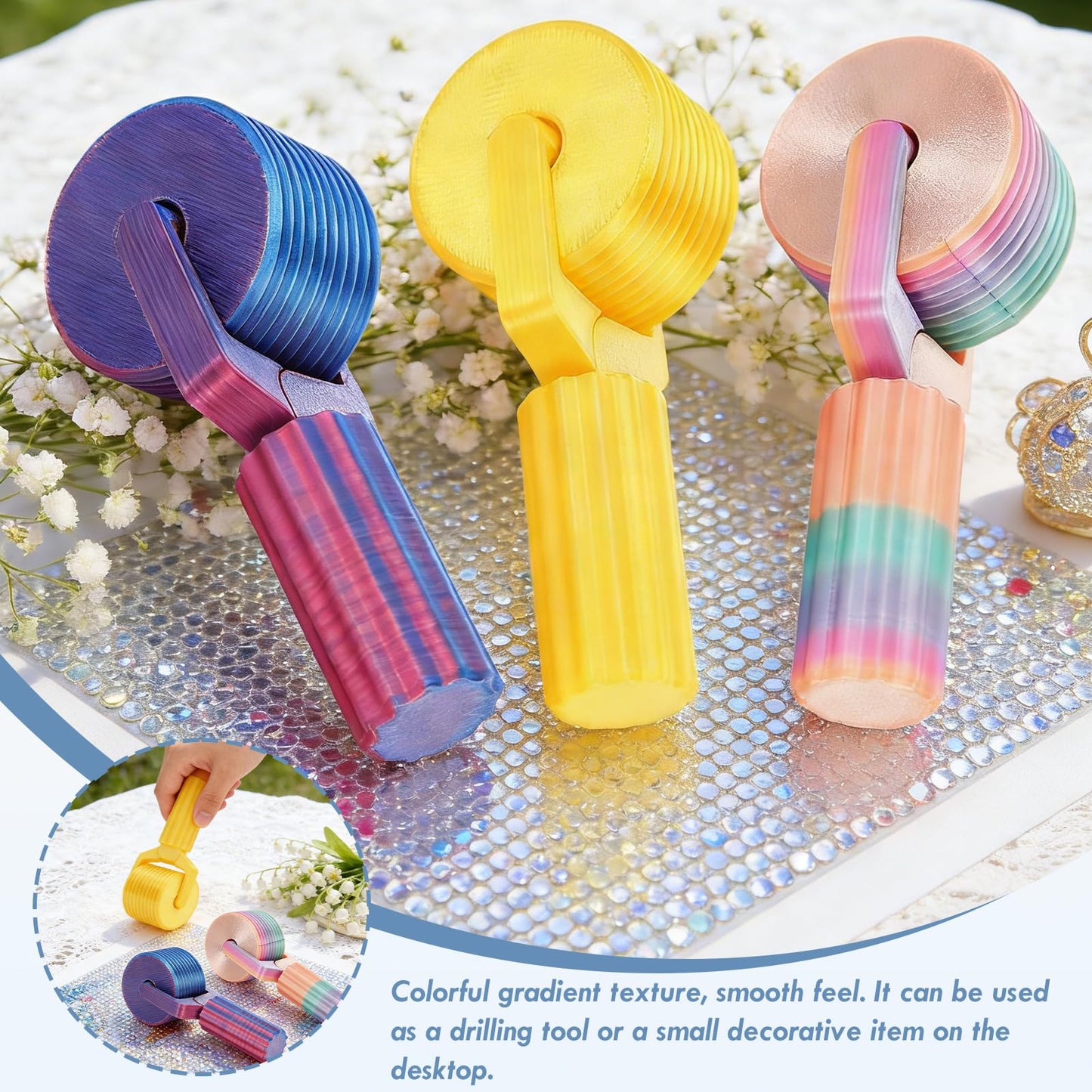 EVOCKAY Diamond Painting Roller Tool - Enhance Your DIY Crafts with Rhinestone Embroidery & Accessories（Rainbow Blue Yellow）