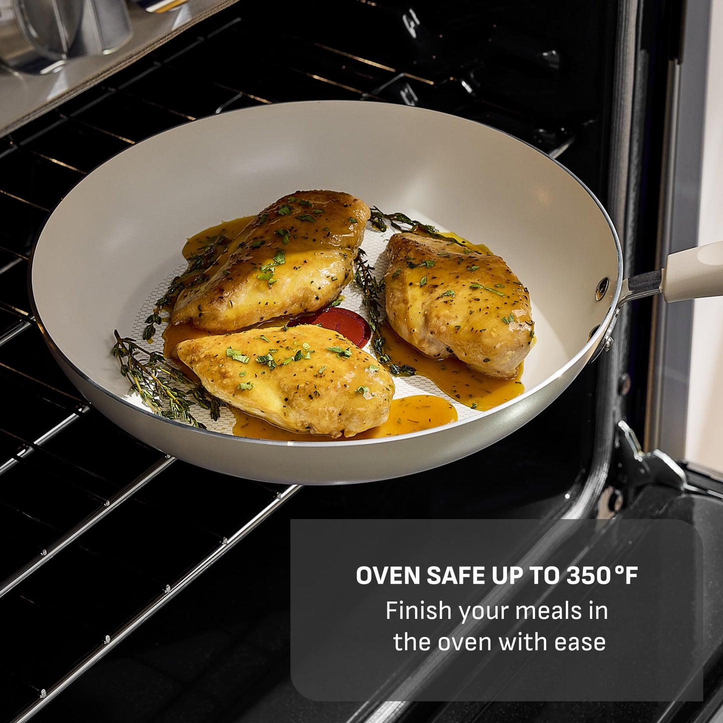 T-Fal Signature Nonstick 12 Inch Frying Pan Skillet, Oven Safe Up to 350°F, Dishwasher Safe, Pots and Pans Set, Non Stick Chef- Pan, Cream