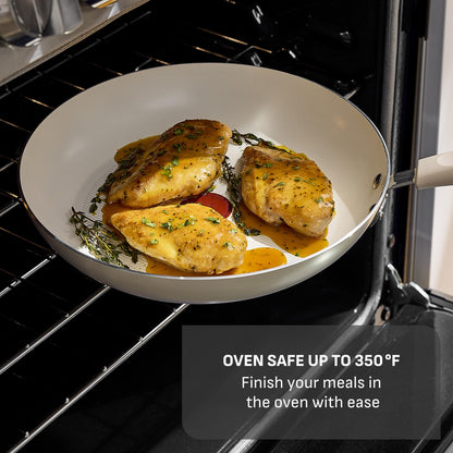 T-Fal Signature Nonstick 12 Inch Frying Pan Skillet, Oven Safe Up to 350°F, Dishwasher Safe, Pots and Pans Set, Non Stick Chef- Pan, Cream
