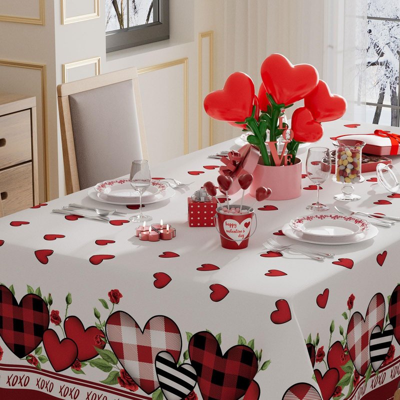 XCHI Plaid Love Hearts Valentine’s Day Tablecloth Rectangle Table Cloth Washable Table Covers for Indoor Outdoor Dining Home Party Decorations 60x84 Inch