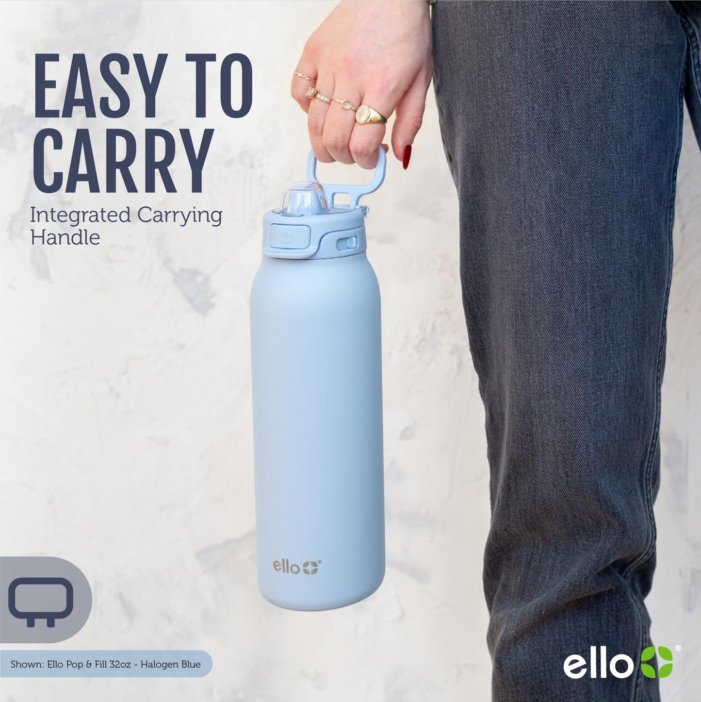 Ello Pop & Fill 32oz Stainless Steel Water Bottle with Quick Fill Technology, Double Walled and Vacuum Insulated Metal, Leak Proof Locking Lid, Sip and Chug, Reusable, BPA Free, Coastal Sunrise