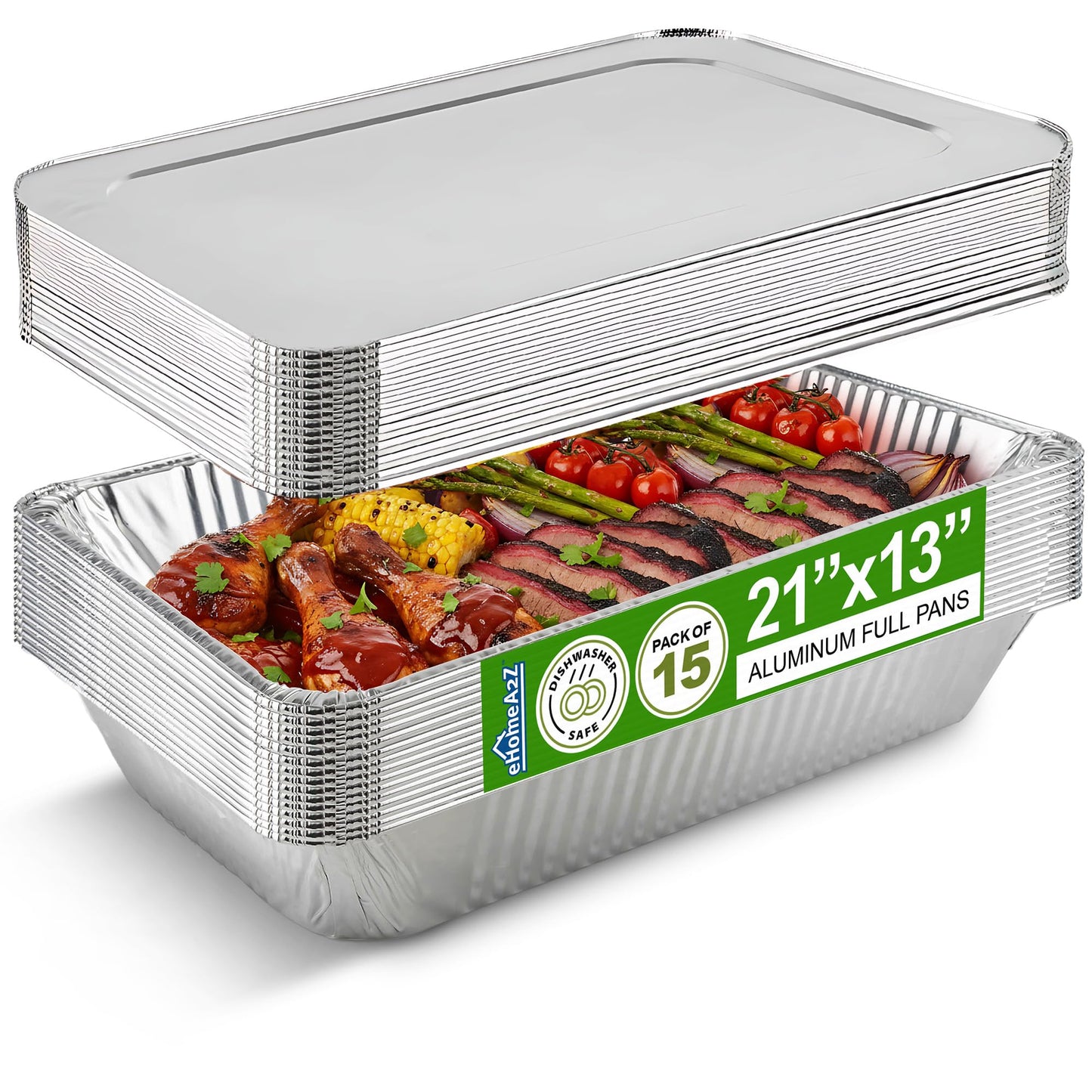 EHOMEA2Z Large Aluminum Pans With Lids Disposable Full Heavy Duty Roasting, Broiling, Baking, Catering Pans 21x13x3 (15, Full-Size w/Lids)