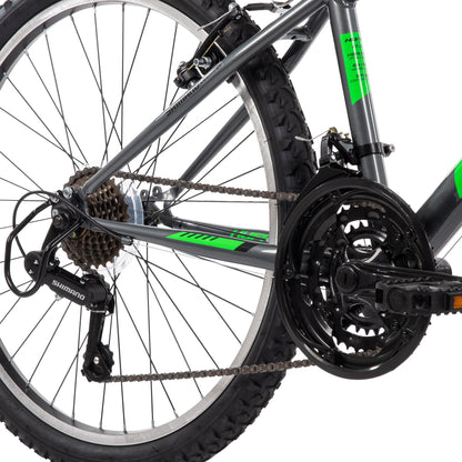 Huffy Stone Mountain Mens 24 Inch Mountain Bike, Charcoal Gloss Frame, 21-Speed Shimano Twist Shifting, Front Suspension, Comfort Saddle | 20"/24"/26" Sizes, 6-21 Speeds, Dual Suspension Available