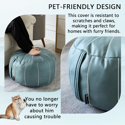 21 Inch Louis Donn UNSTUFFED Moroccan Pouf Ottoman Cover, Handmade Faux Leather Foot Stool, Round Storage Poof Cover