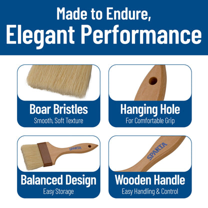 SPARTA 4037600 Boarhair Basting Brush, Flat Brush with Flat Brushhead, 9.25"L x 4"W, Wood Handle