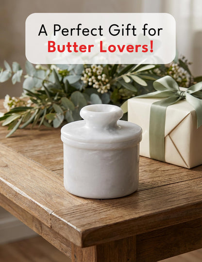 Radicaln Marble Butter Keeper 4.25'' Inches White Handmade French Butter Holder For Kitchen Counter Decor Ideal Butter Crock For Counter With Water & Butter Crock For Kitchen