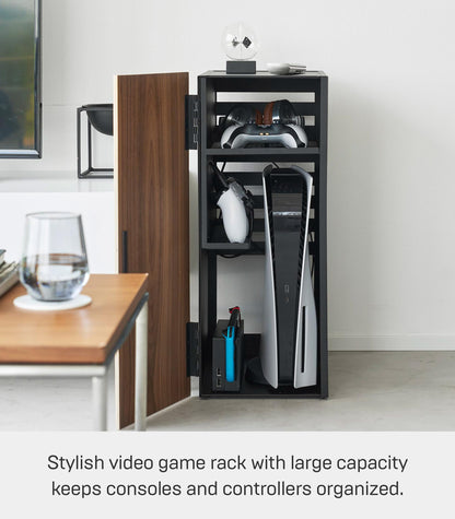 Yamazaki Home Tower Large Capacity Game Console Rack – Organize Controllers, Pull-Out Shelf, Cable Management - Steel