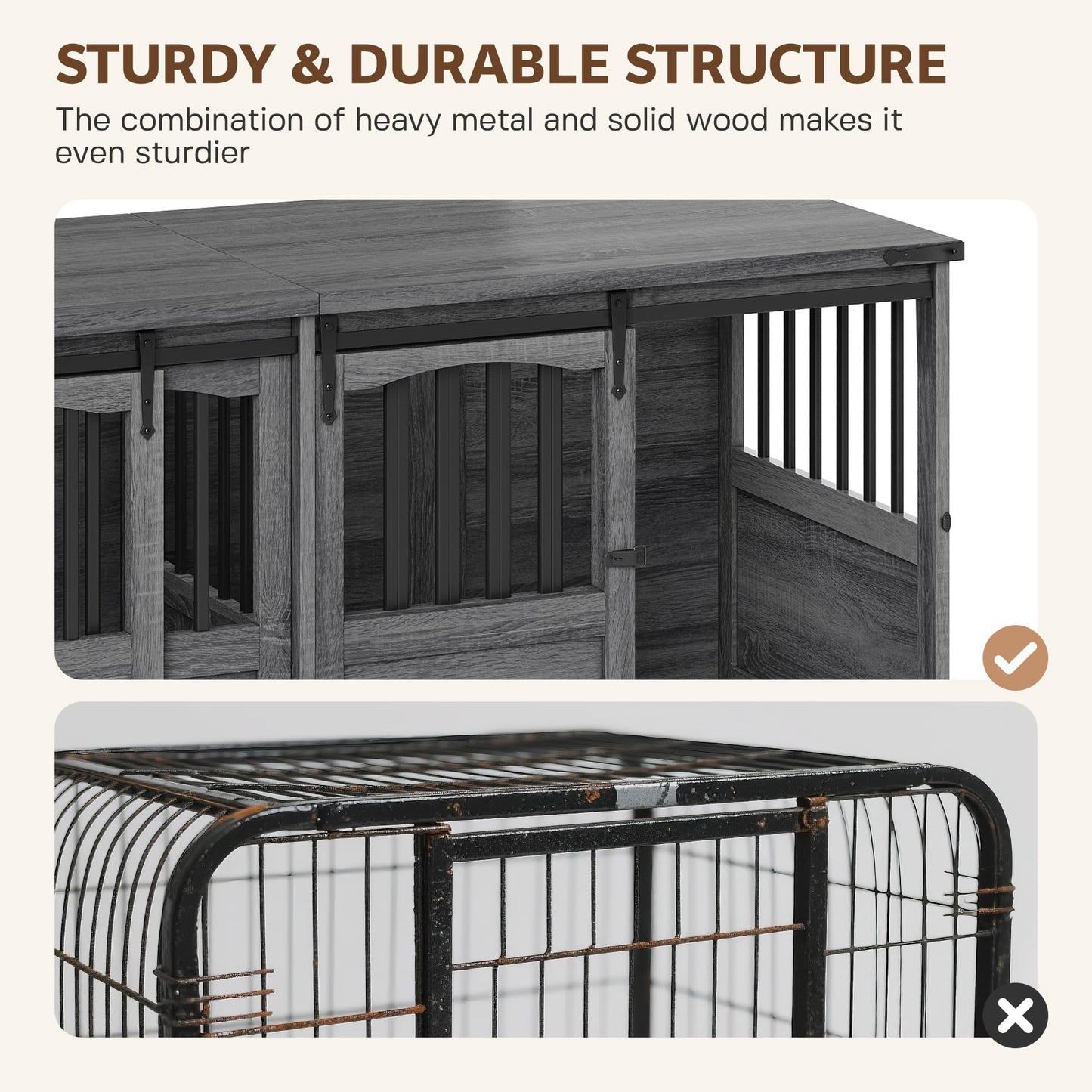 Homiflex Double Dog Crate Furniture with Barn Sliding Doors, 72" Large Dog Kennel Furniture Indoor with Divider for 2 Medium Large Dogs, Heavy Duty Wooden Dog Cage Decorative TV Stand, Grey